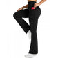 High Waist Flare Yoga Pants with Side Pockets for Workout Daily Wear-Black