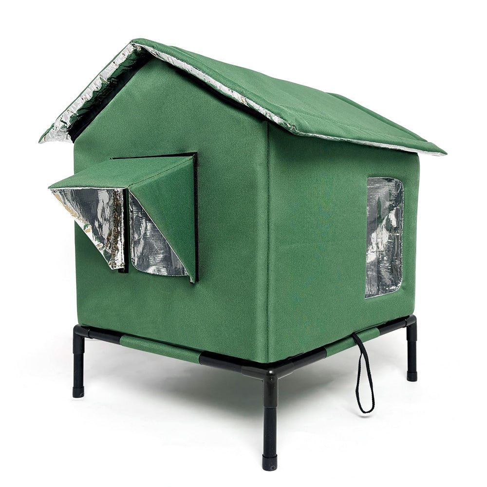 Cat House Indoor Outdoor Insulated Shelter for Small to Medium Cats-Green