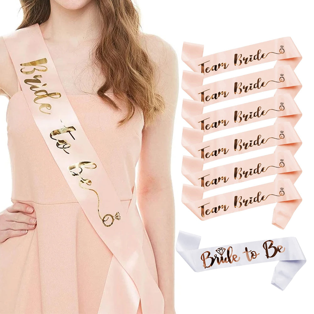 7Pcs Bride Sash Set-1 White Bride to Be Sash 6 Black Team Bride