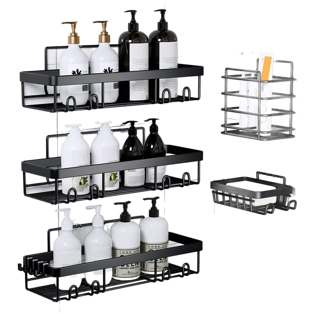 5Pcs Shower Caddy Adhesive Bathroom Wall Organizer Rack
