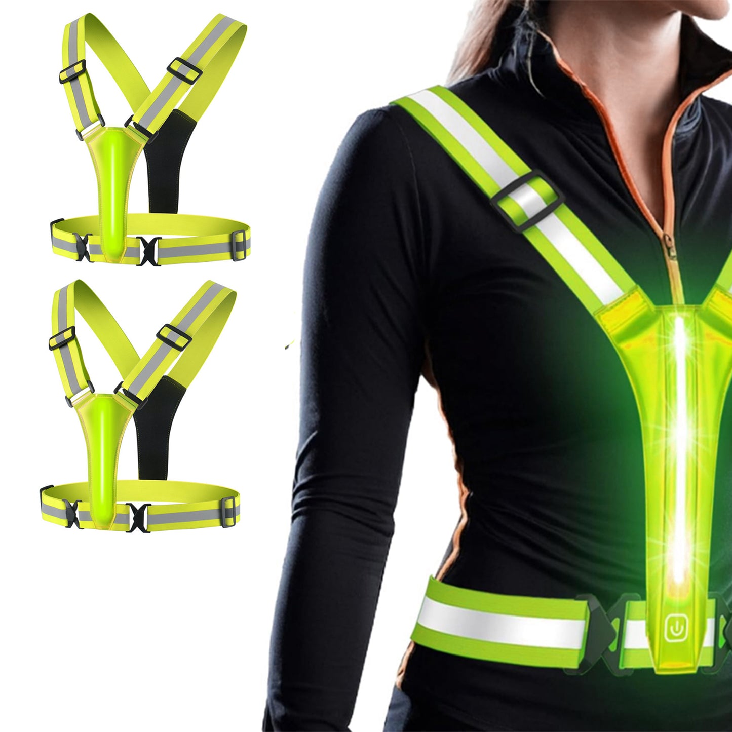 2Pcs Rechargeable LED Reflective Vest for Running Cycling Walking Horse Riding
