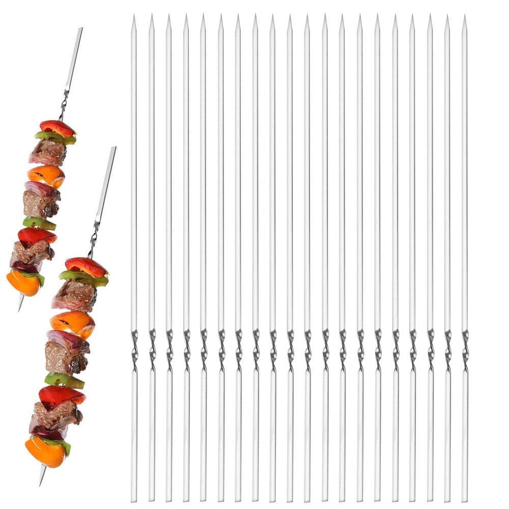 20 Pack 304 Stainless Steel BBQ Skewers Flat or Round Easy Clean