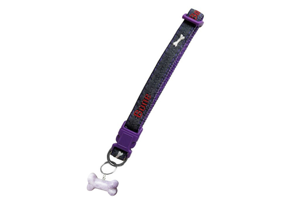 Adjustable Dog Collar with Bone Pendant Nylon Puppy Collar for Small Dogs