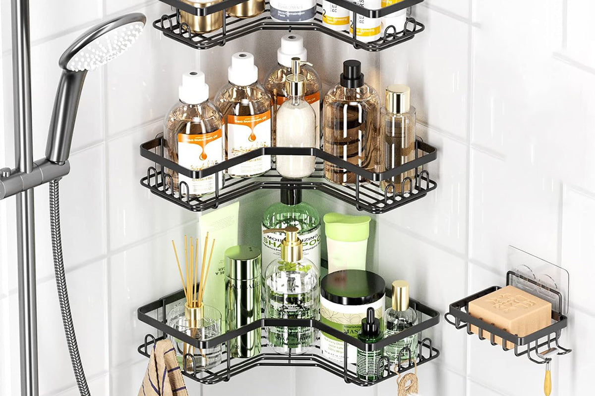 4Pcs Corner Shower Caddy with Soap Holder Carbon Steel Hold 18kg Shower Shelves