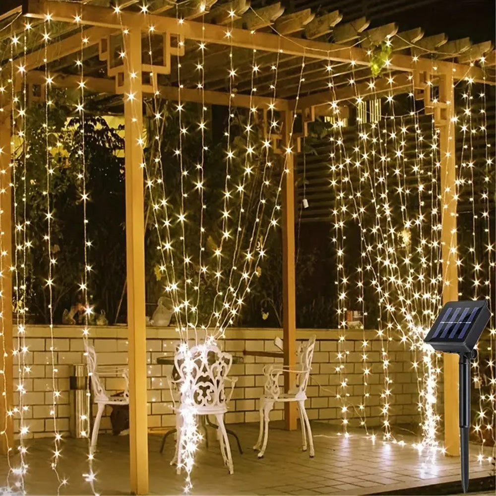 Solar Lights Fairy Curtain Lights Christmas Hanging String Lights for Window Backdrop