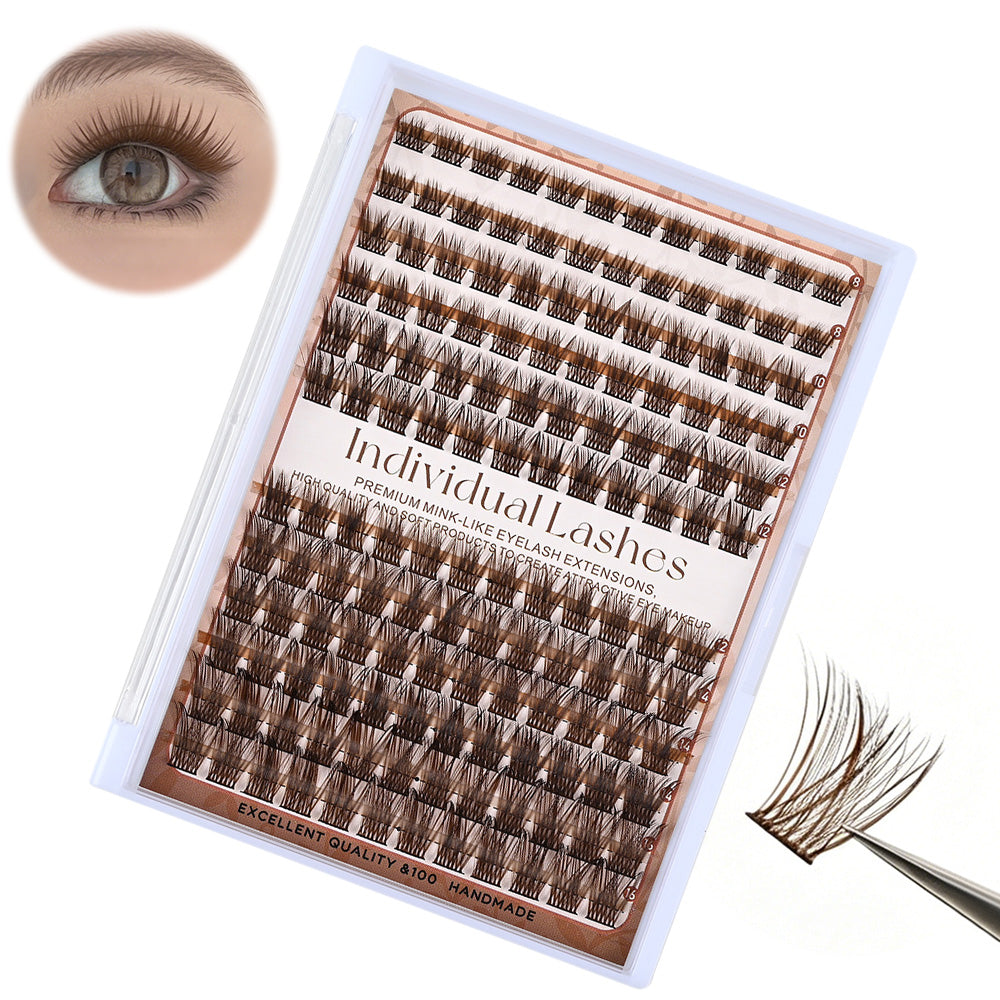 Dark Brown Natural Cluster Lashes DIY Fluffy Individual Reusable for Light Hair