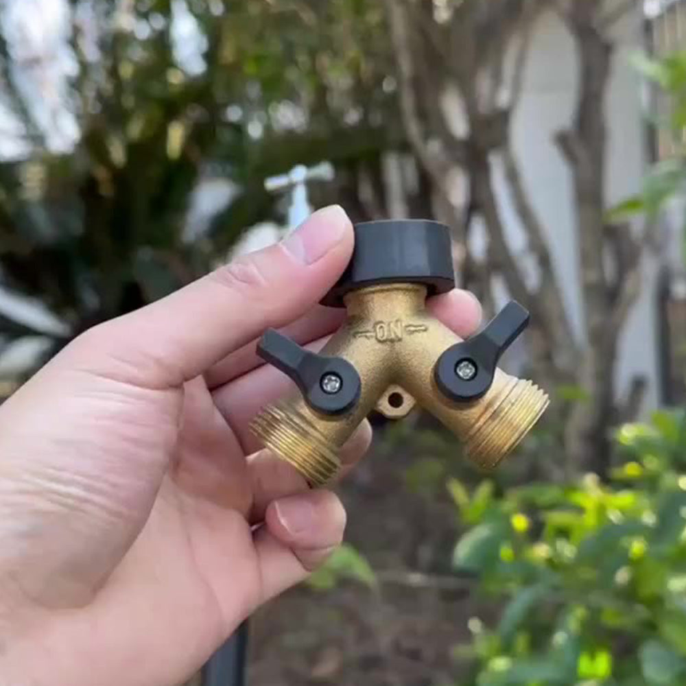 Brass Garden Hose Splitter 2 way Heavy Duty Y Splitter 2 Valves