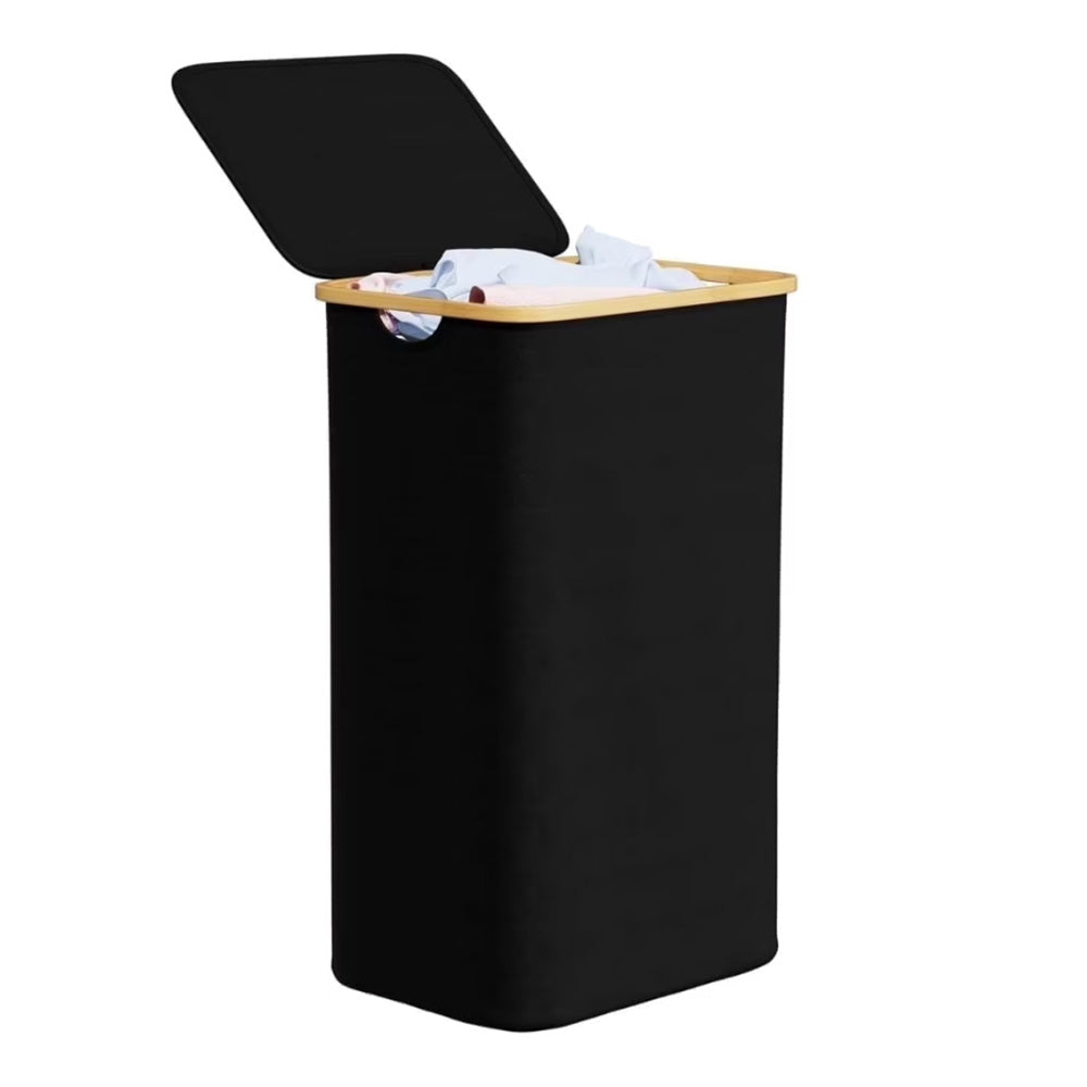 100L Laundry Basket with Lid Clothes Hampers for Laundry with Bamboo Handles Removable Bag