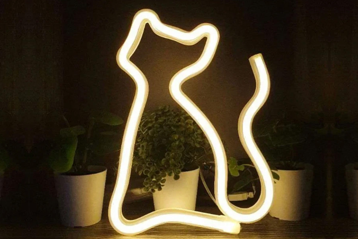 LED Cat Rainbow Neon Sign Lights Bedside Night Light Lamp Bedroom Wall Decoration