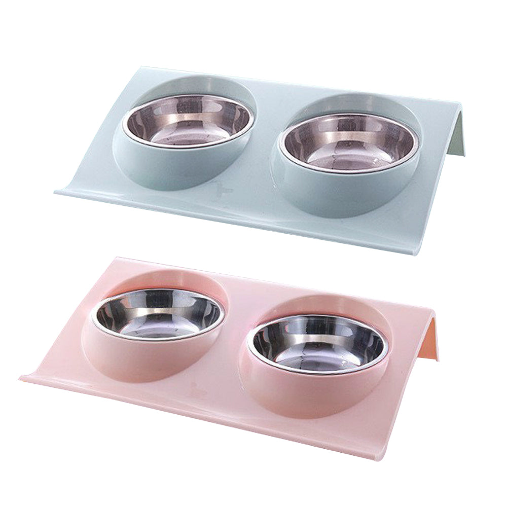 2Pcs Raised Dog Cat Bowls Double Pet Feeder