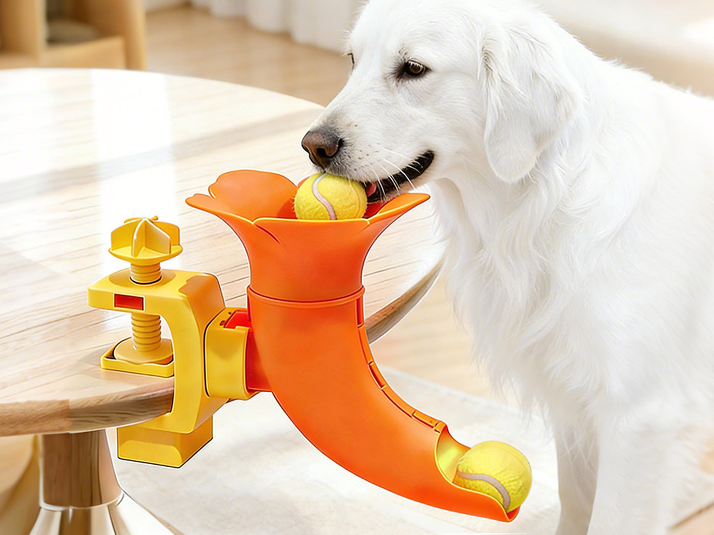 Interactive Dog Ball Launcher with Table Clamp Dog Training Toy for Indoor Fetch Games