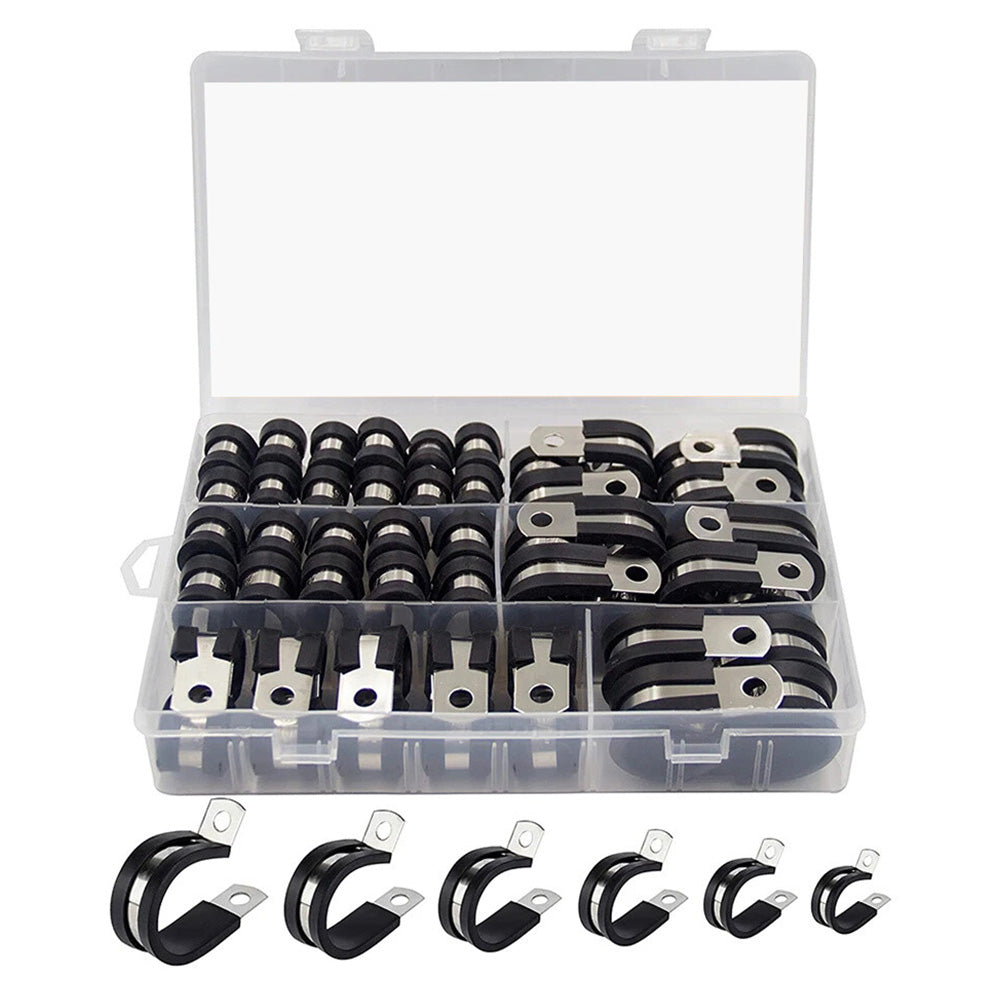 52 PCS Rubber Lined P Clips with Storage Case Stainless Steel Cable Clamps in 6 Sizes