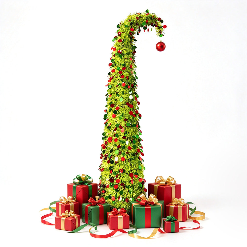 1.5m Tinsel Collapsible Crooked Christmas Tree Xmas Decoration