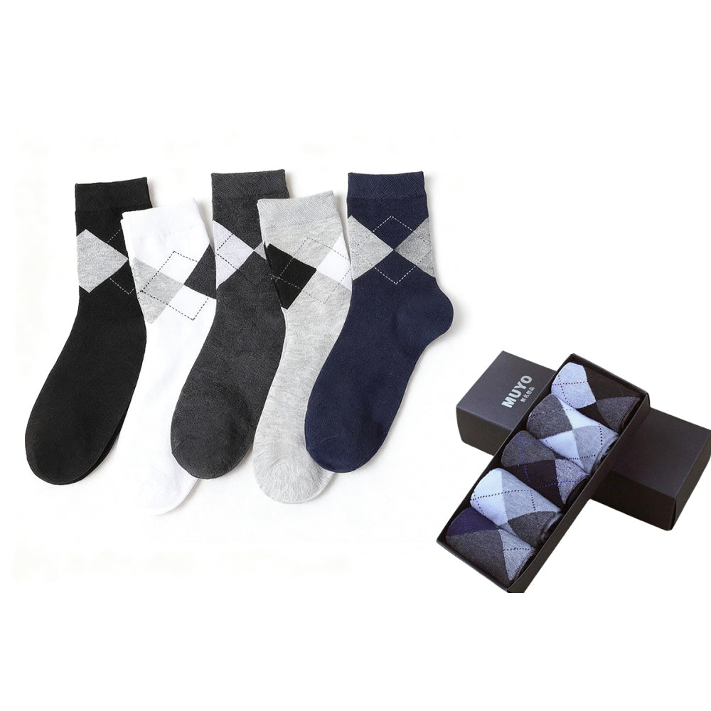 5 Pairs Mens Mid-Calf Socks Boxed Set