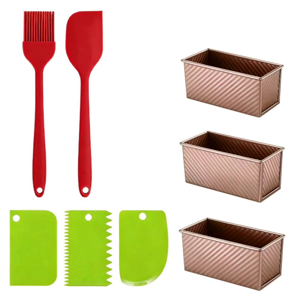 3Pcs Carbon Steel Loaf Pan Set 1kg 0.45kg 0.36kg Dough Capacity with Brush and Scraper