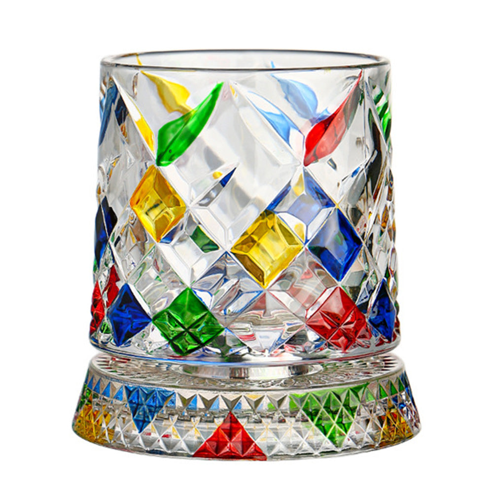 270ml Rotating Whiskey Glass Hand Painted Whiskey Tumbler for Home Bar