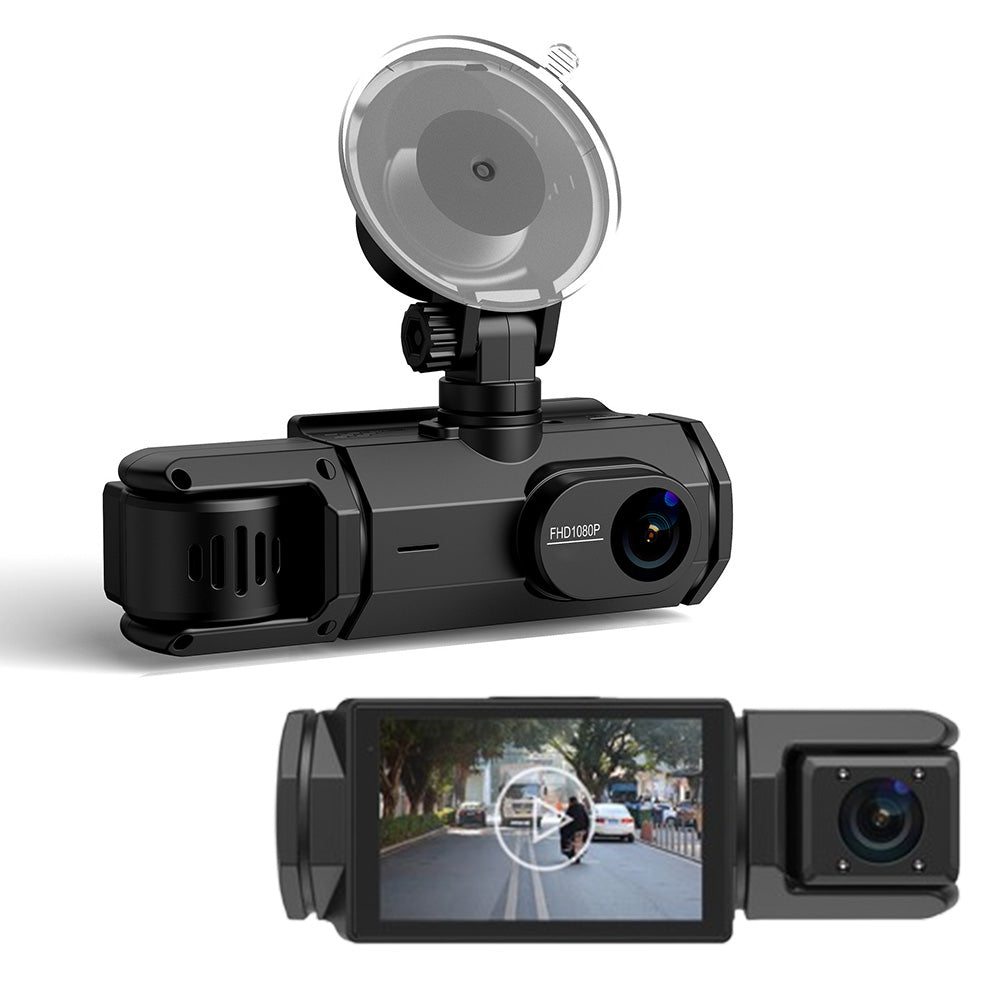 3 Channel Dash Cam Front and Rear Car Dash Camera With Motion Detection