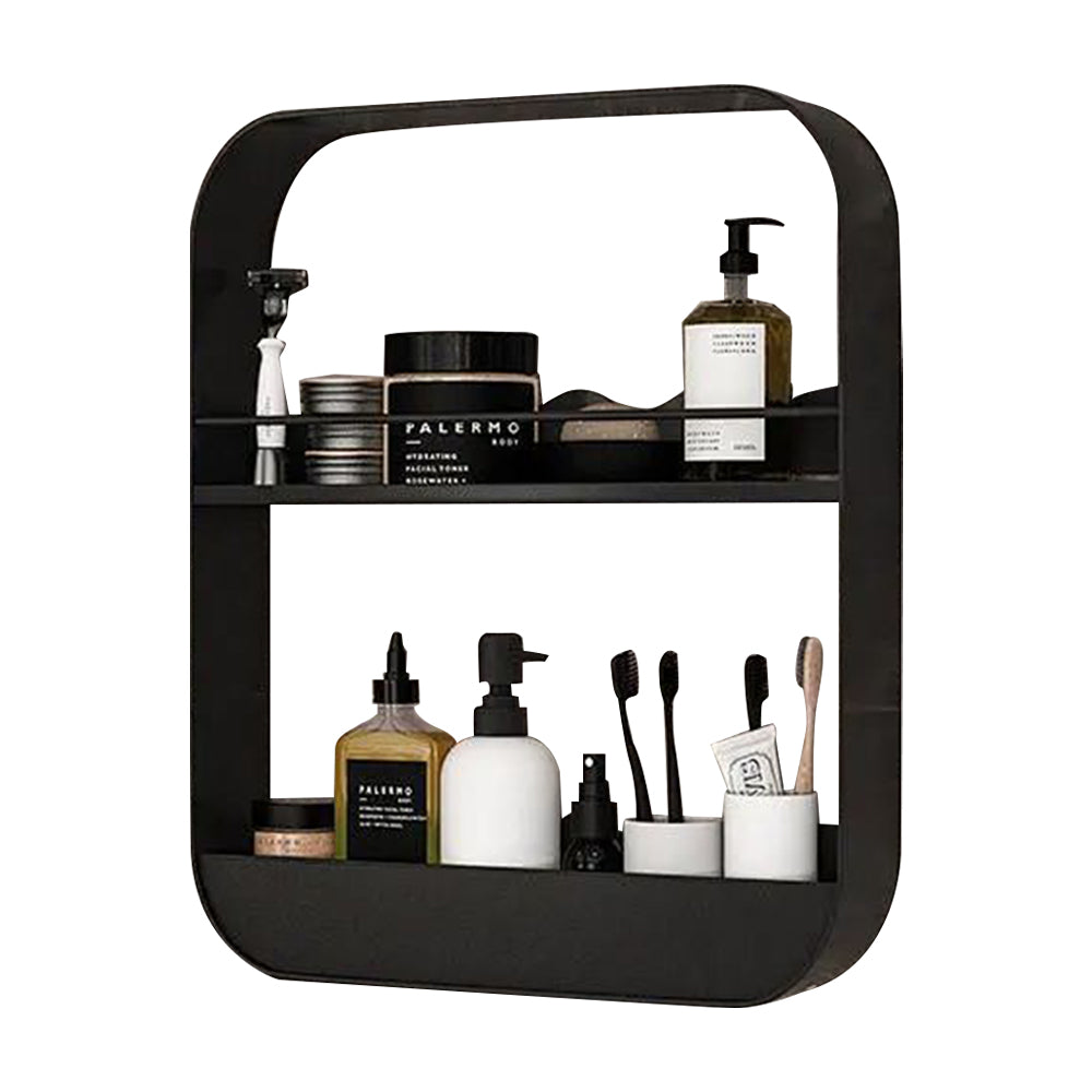 2-Tier Punch-Free Bathroom Wall Rack Black