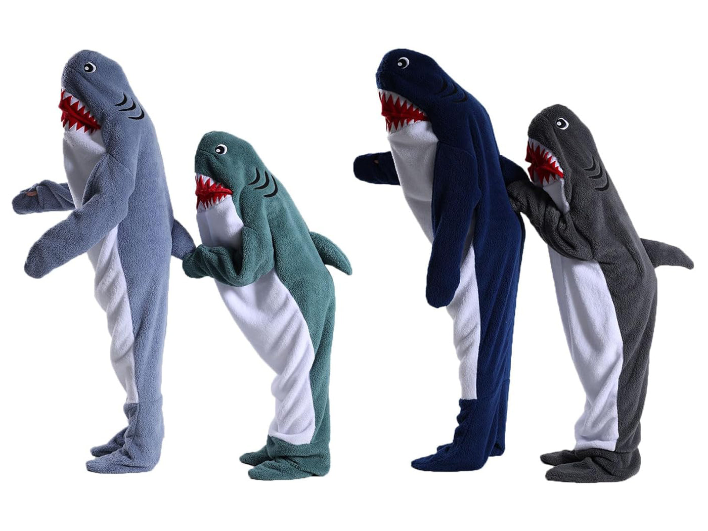 Flannel Cartoon Shark Wearable Hoodie Sleeping Blanket