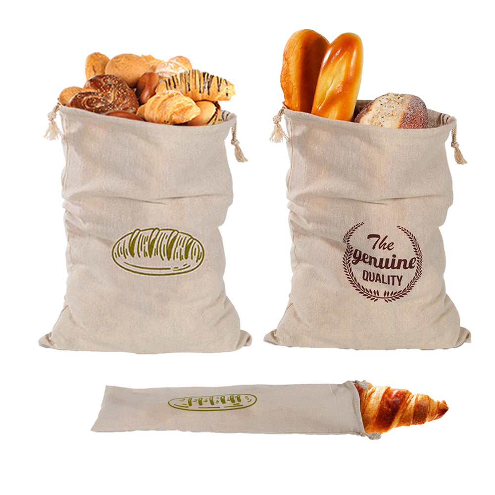 4Pcs Linen Bread Bags Reusable Drawstring Bag