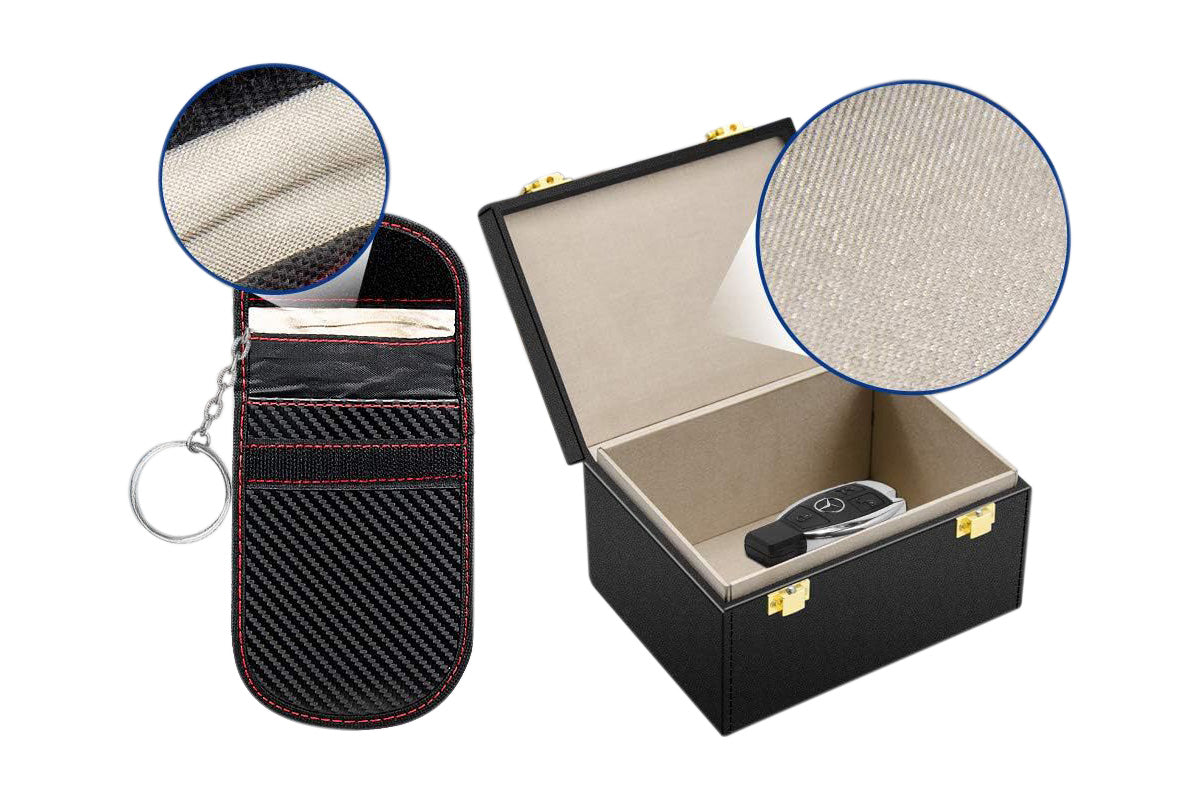 Carbon Fiber RFID Car Key Case & Anti-Theft Pouch Set