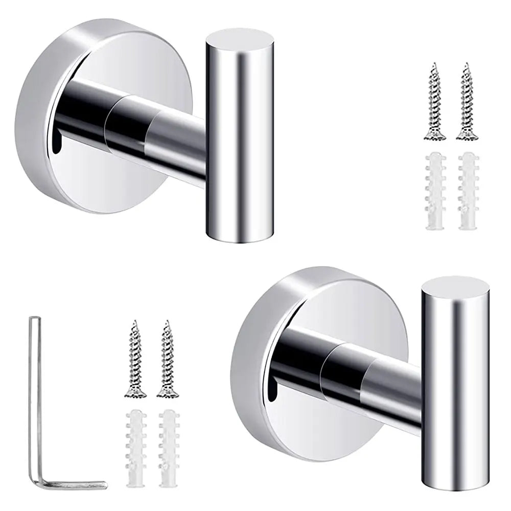 2Pcs Stainless Steel Wall Mounted Bathroom Towel Robe Hook