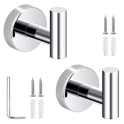 2Pcs Stainless Steel Wall Mounted Bathroom Towel Robe Hook