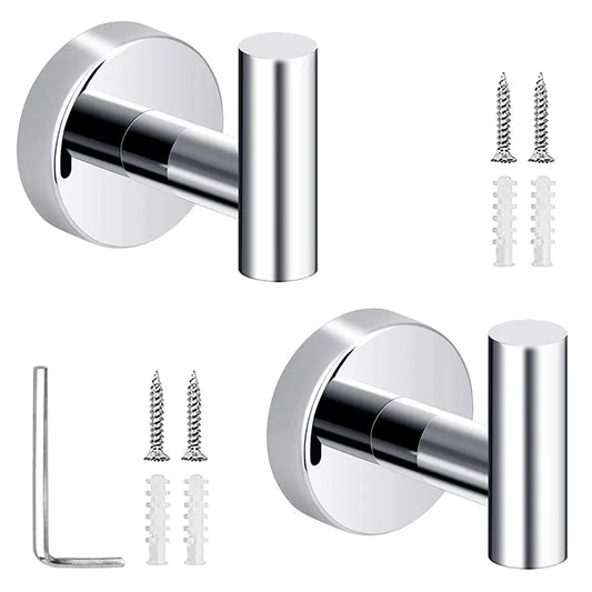 2Pcs Stainless Steel Wall Mounted Bathroom Towel Robe Hook