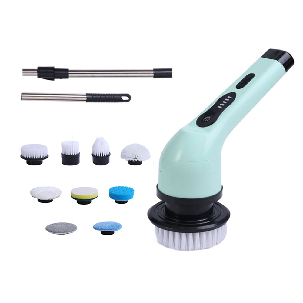 Electric Multifunctional Scrubber with 9 Replaceable Brush Heads and Adjustable Extension Handle
