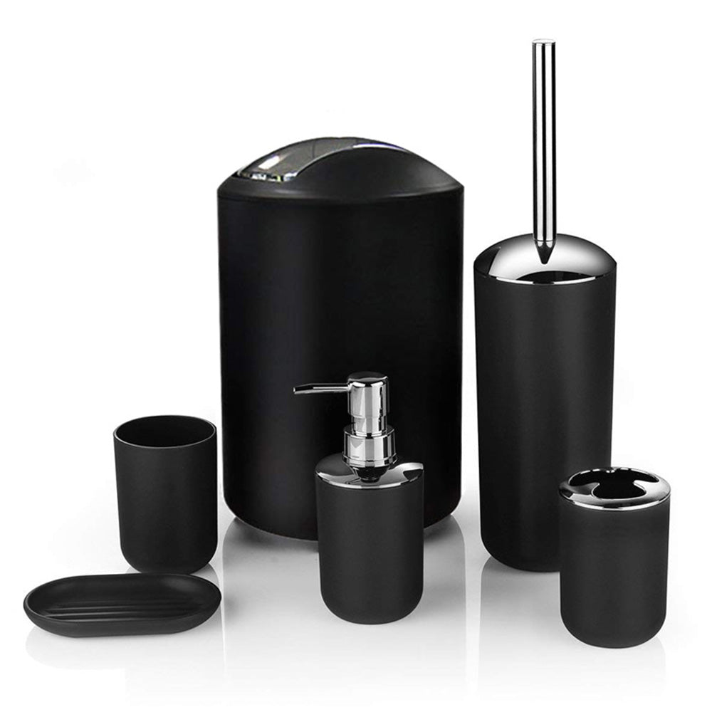 6 Piece Bathroom Accessories Set Soap Dish Soap Dispenser Toothbrush Holder Toilet Brush Trash Bin