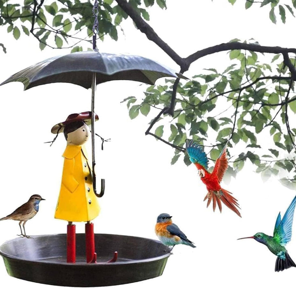 Garden Bird Feeder Ornament Umbrella Girl Hanging Outdoor Decor Feeding