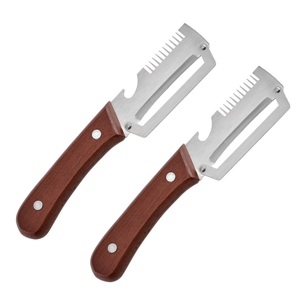 Multi-Functional Vegetable Peeler Stainless Steel Blade with Wooden Handle and Bottle Opener