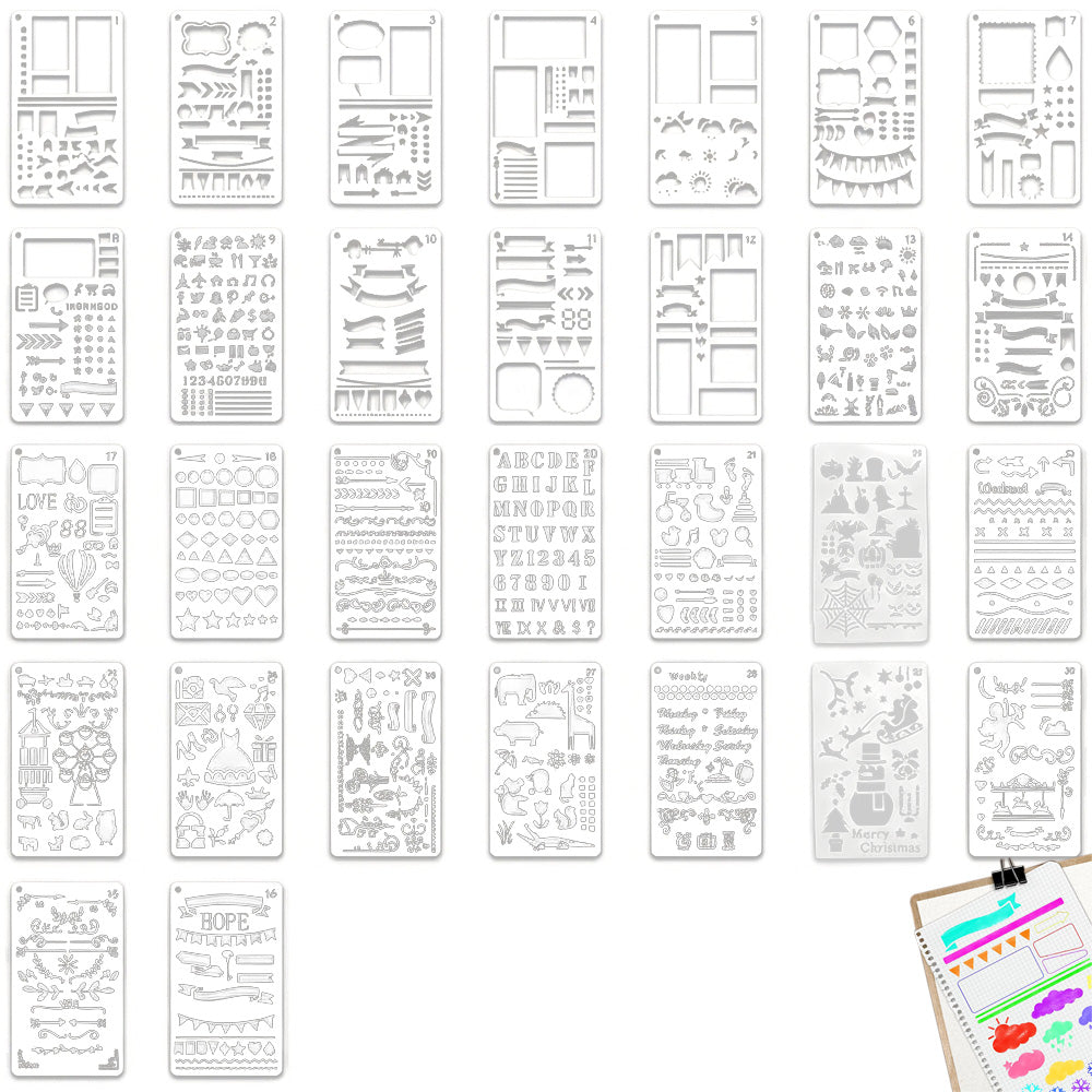 30 Piece A6 Reusable Drawing Journal Painting Craft Stencils