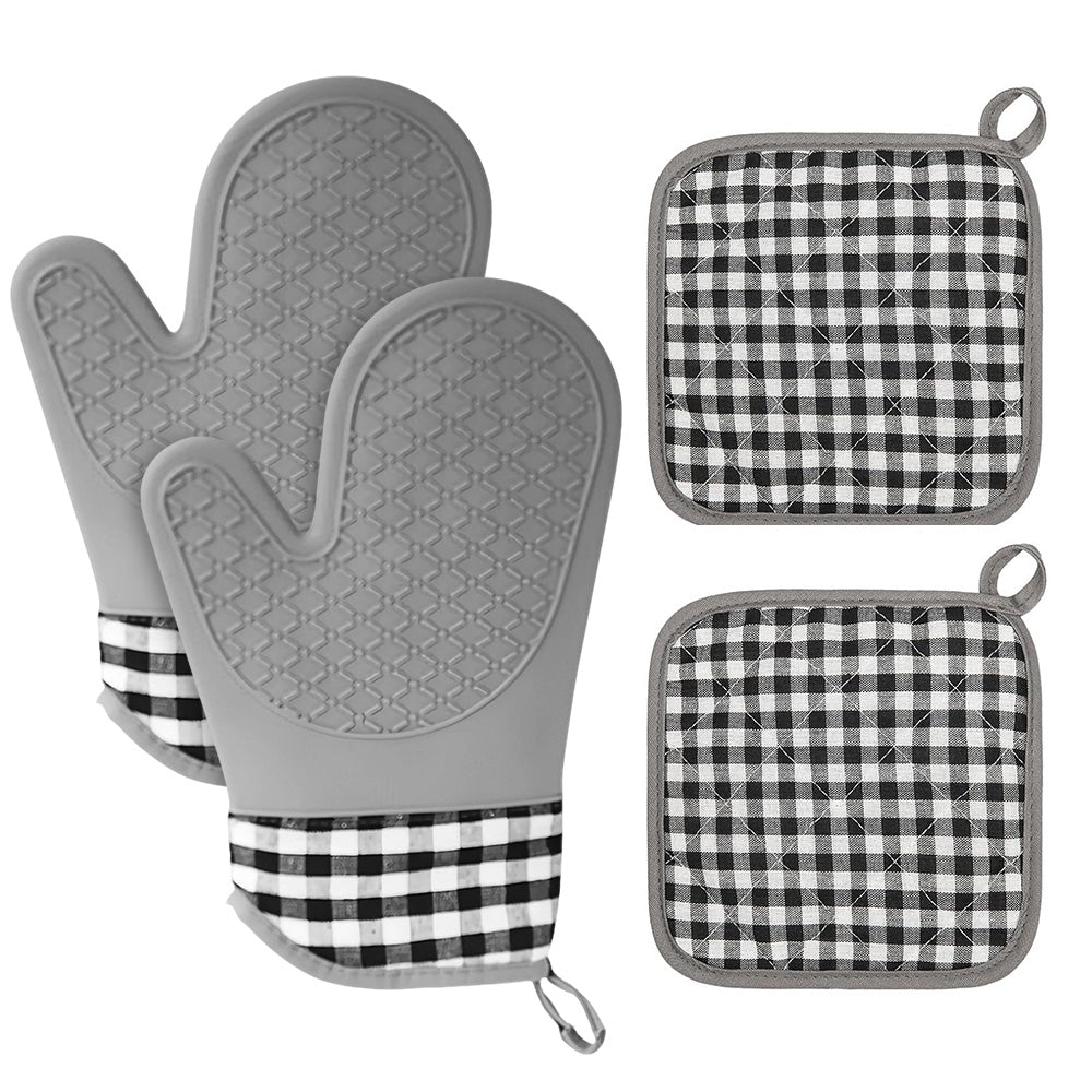 4Pcs Silicone Oven Mitts and Pot Holders Heat Resistant Non-Slip for Cooking Baking Grilling