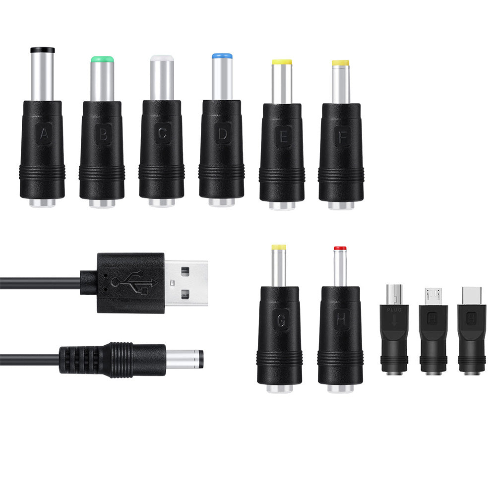 USB to DC 5V Charging Cable Power Cord 5.5x2.1mm with 11 Interchangeable Connectors