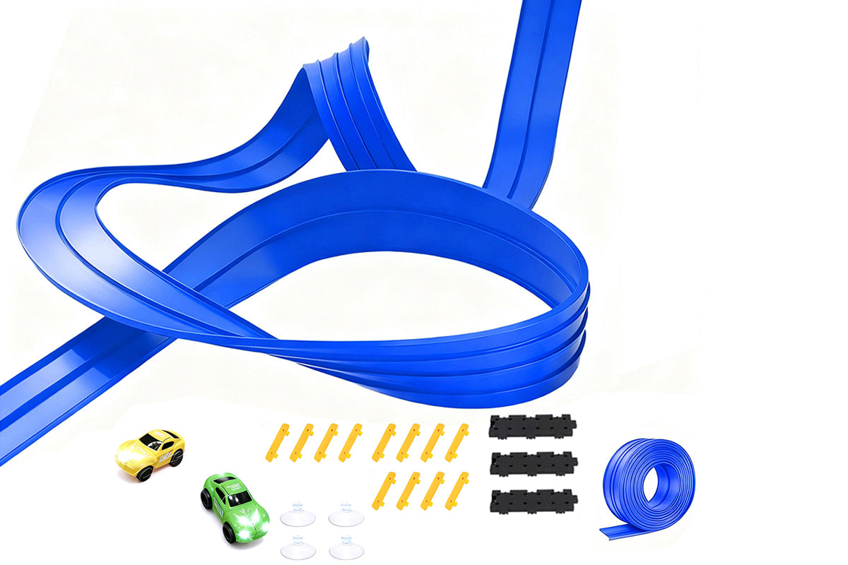 Flexible Race Car Track with Base and 360-Degree Rotating Cars