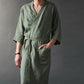 Men Cotton-Linen Bathrobe Green