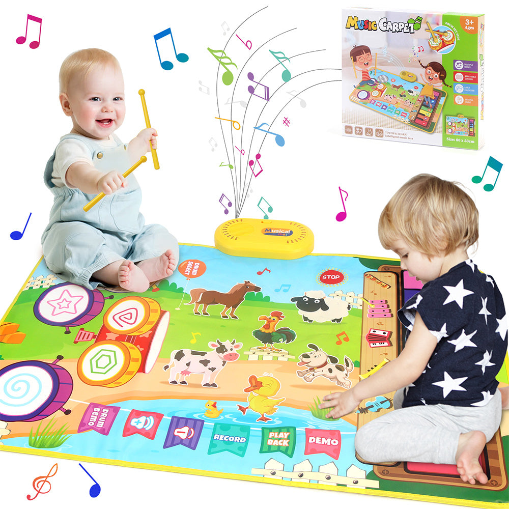 2 in 1 Animal Piano Drum Mat Music Touch Toys Music Mat With 6 Instrument Sounds