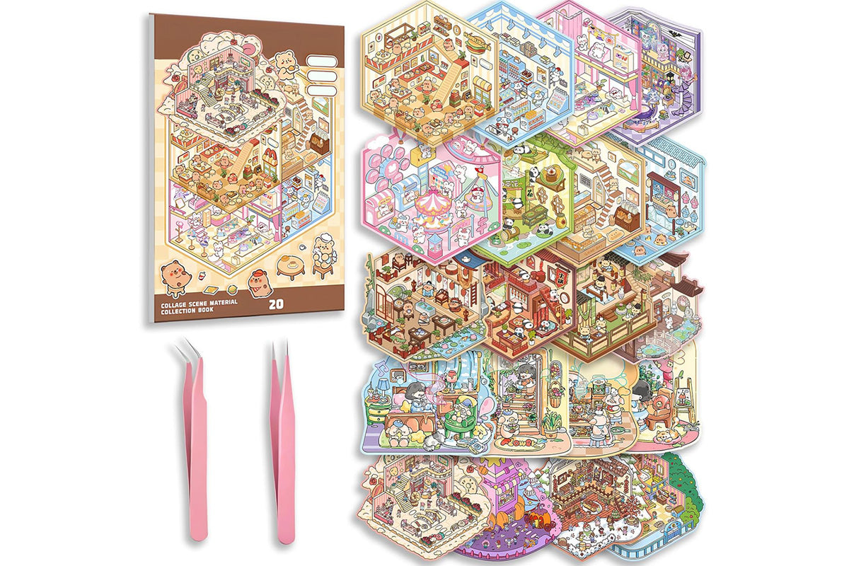 20 Sets DIY House Sticker Kit 3D Miniature Scene Stickers Cute Cartoon Scenes
