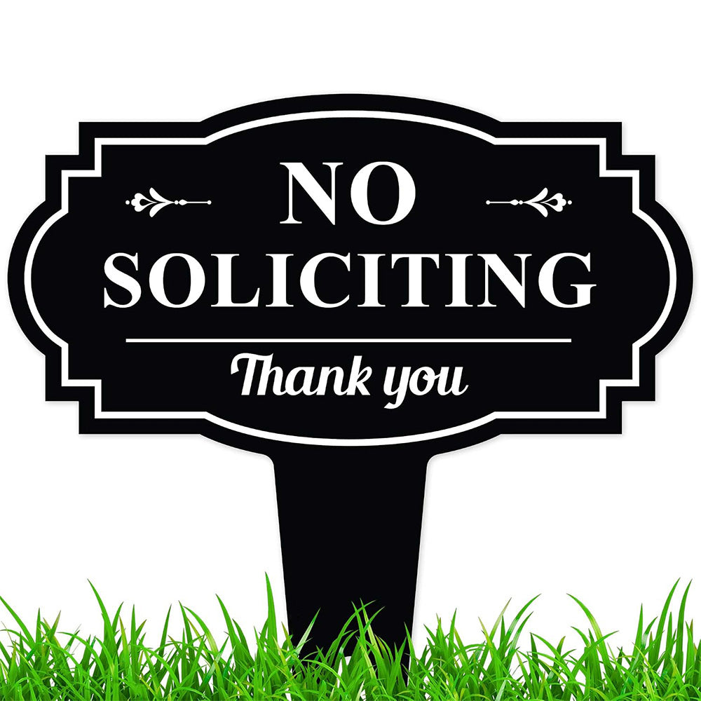 Large No Soliciting Metal Yard Sign Lawn Decorative Stake 43x40cm