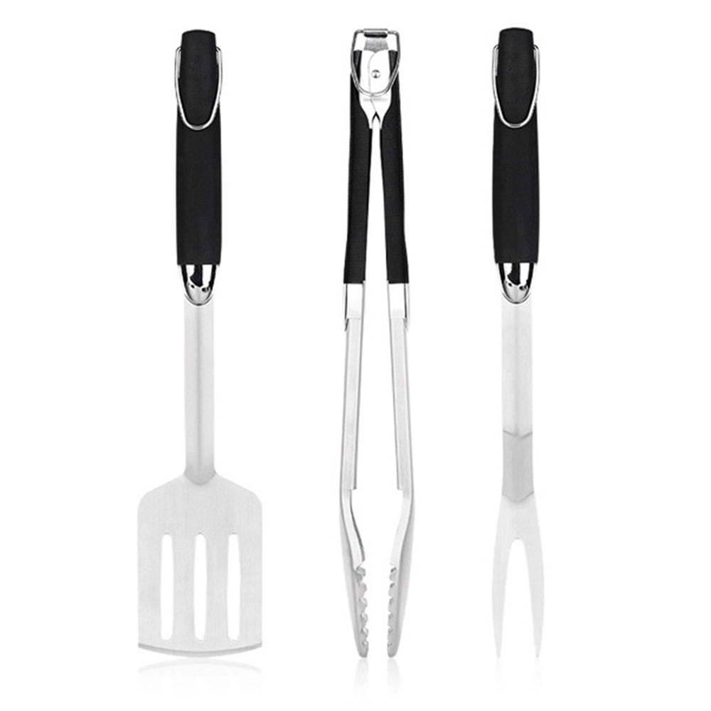3 Piece Stainless Steel BBQ Fork Spatula and Tongs Tool Set