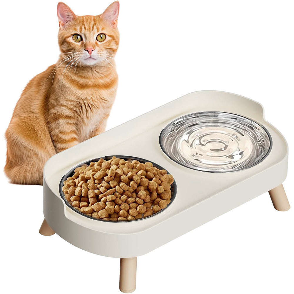 Elevated Double Stainless Steel Pet Food and Water Bowl Set