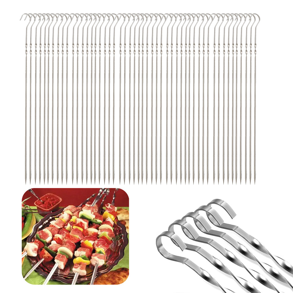 50Pcs 30cm Flat Long Stainless Steel Skewers for Grilling