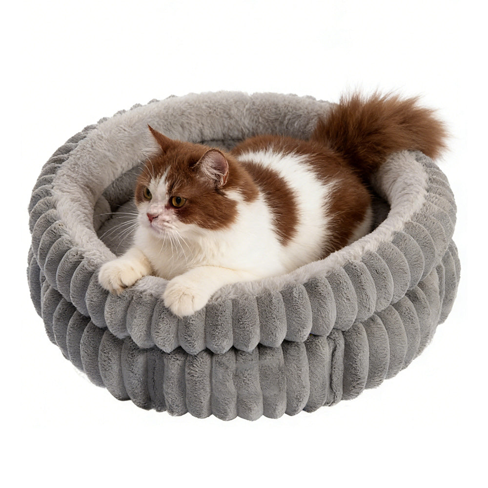 Donut Plush Pet Dog Cat Bed Fluffy Soft Warm Nest for Indoor Cats Small Dogs