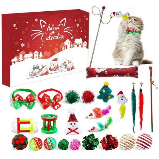 24PCS Cat Christmas Advent Calendar Xmas Gift For Kitten Interactive Toys
