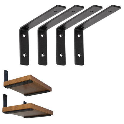 4 Pack 5mm Thick Black L Shelf Bracket Floating Shelf Supports with Screws