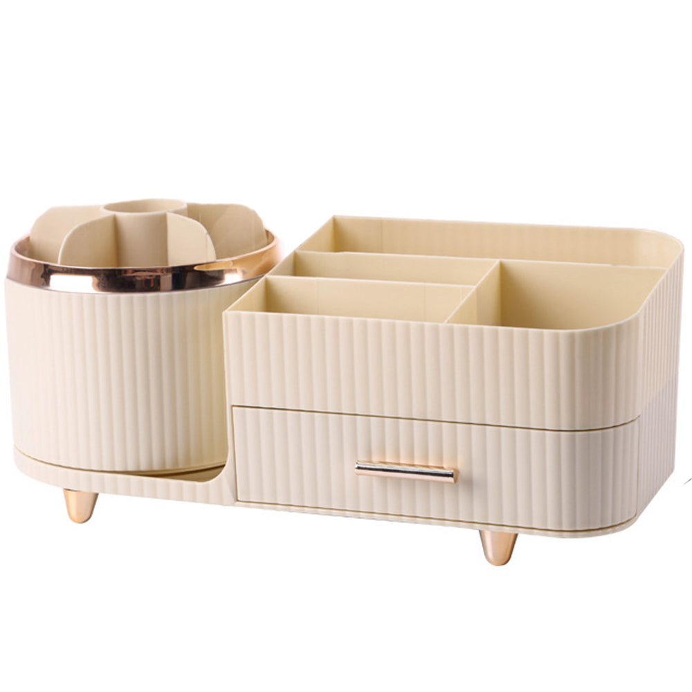360 Degree Rotating Makeup Organizer for Brush Holder and Drawers