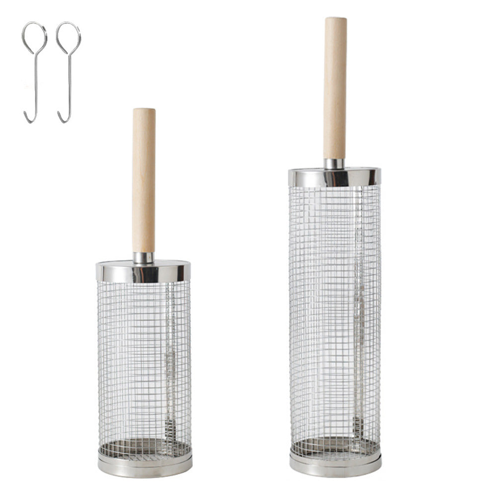 2 Pack Rolling Grill Basket with Wooden Handle Stainless Steel BBQ Accessory