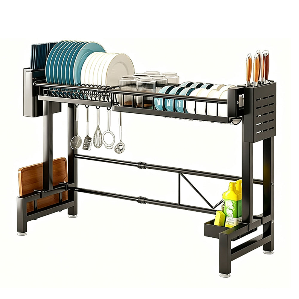 Over The Sink Dish Drying Rack Adjustable Large Capacity Stainless Steel Drainer with Cutlery Utensil Holders