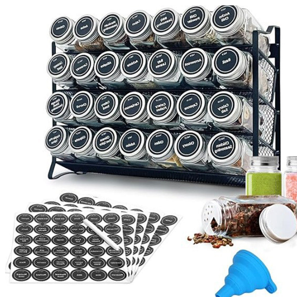 4 Tier Carbon Steel Spice Rack with Optional 28 Jars Labels and Tools